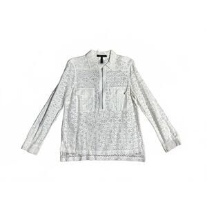 BCBG MAXAZRIA White Lace Long Sleeve Blouse with Front Pockets SIZE L  #1133
